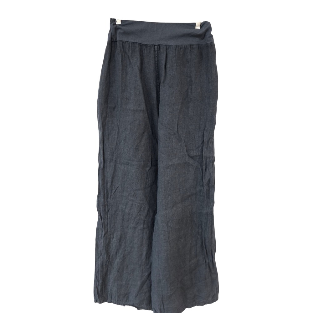 Suzy D London Sultan‎ Linen Pants Womens Large Gray Wide Leg Italy Lagenlook NEW